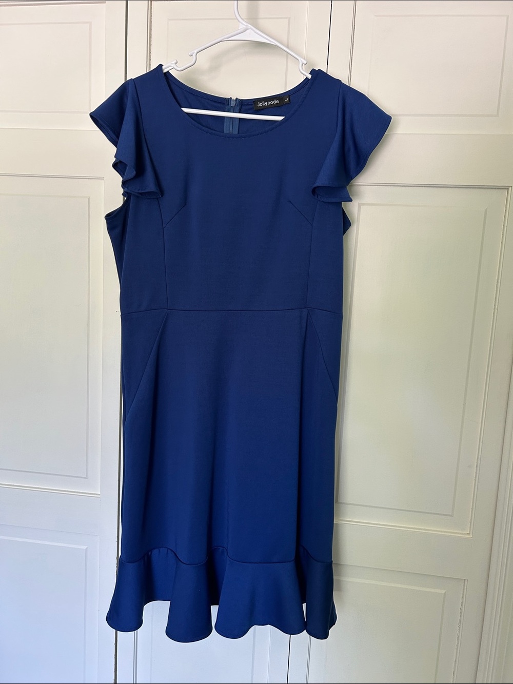Ruffle-Hem Midi Dress in Royal Blue - Size Large